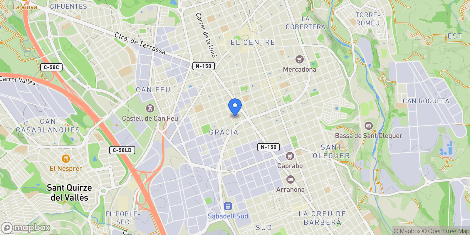 Map showing Centre, Sabadell, BARCELONA, Sabadell, Sabadell, Catalonia, Spain.