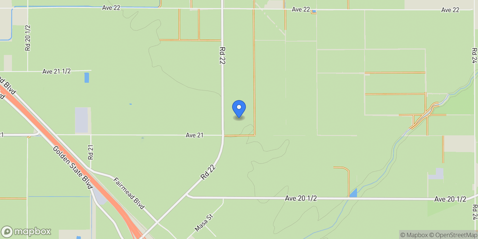 Map showing 22179 Avenue 21, Madera, California, United States.