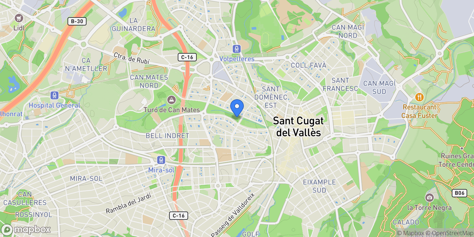Map showing Parc Central, Sant Cugat del Vallès, Barcelona, Sant Cugat del Vallès, Sant Cugat del Valles, Catalonia, Spain.