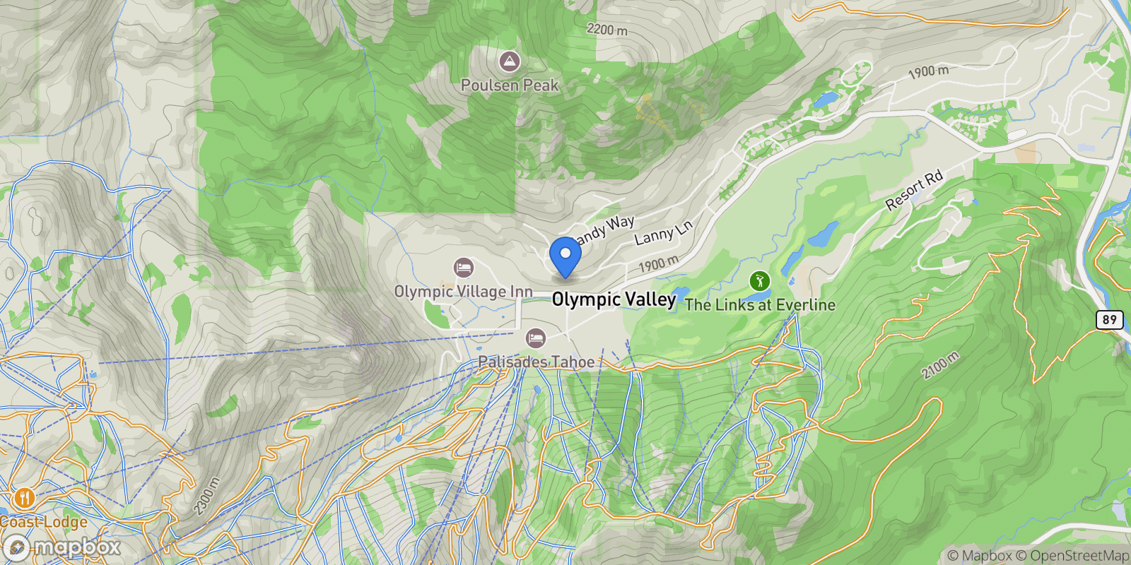 Map showing 1733 Christy Lane, Olympic Valley, CA 96146, Olympic Valley, California, United States.