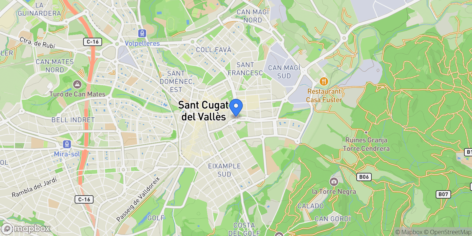 Map showing Eixample, Sant Cugat del Vallès, Barcelona, Sant Cugat del Vallès, Sant Cugat del Valles, Catalonia, Spain.