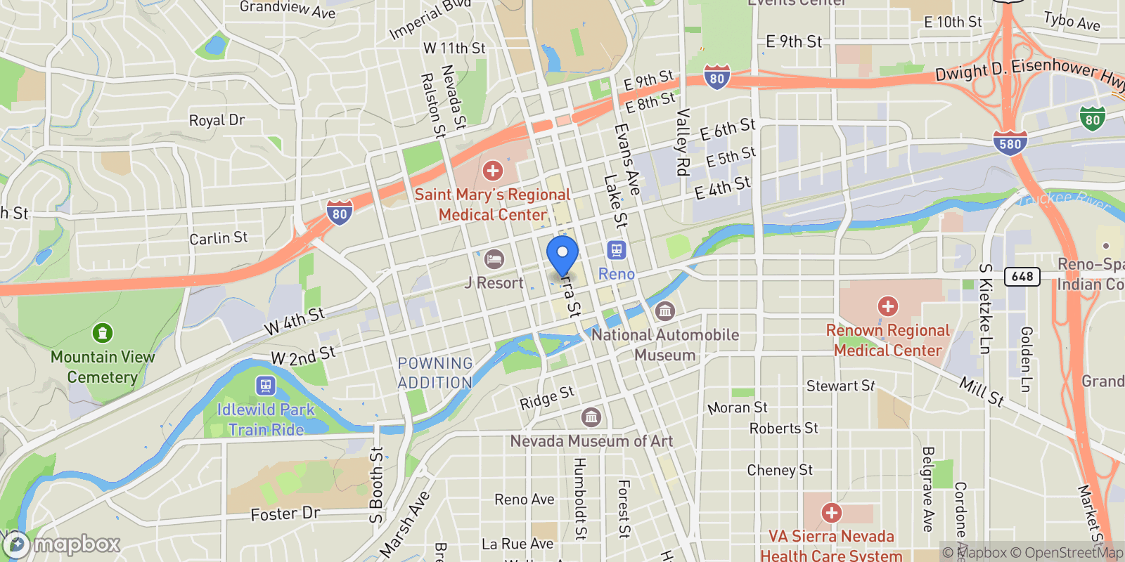 Map showing 255 N Sierra Street, #2303, Reno, NV, 89501, USA, Reno, Nevada, United States.