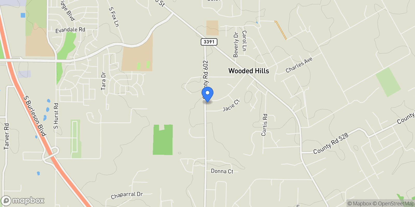 Map showing 649 Christopher Lane, Burleson, Texas, United States.