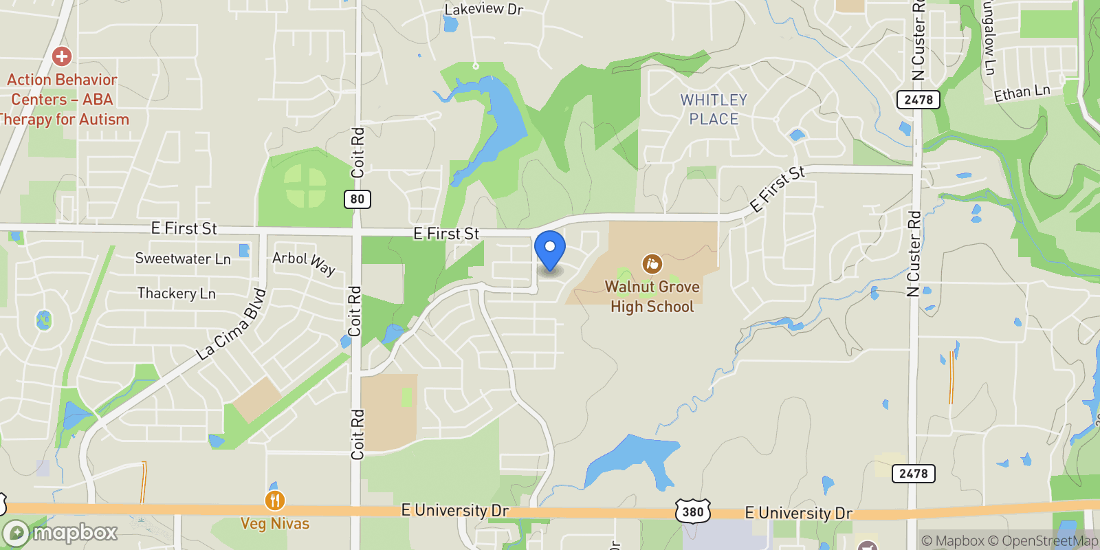 Map showing 3151 Angus Drive, Prosper, Texas, United States.