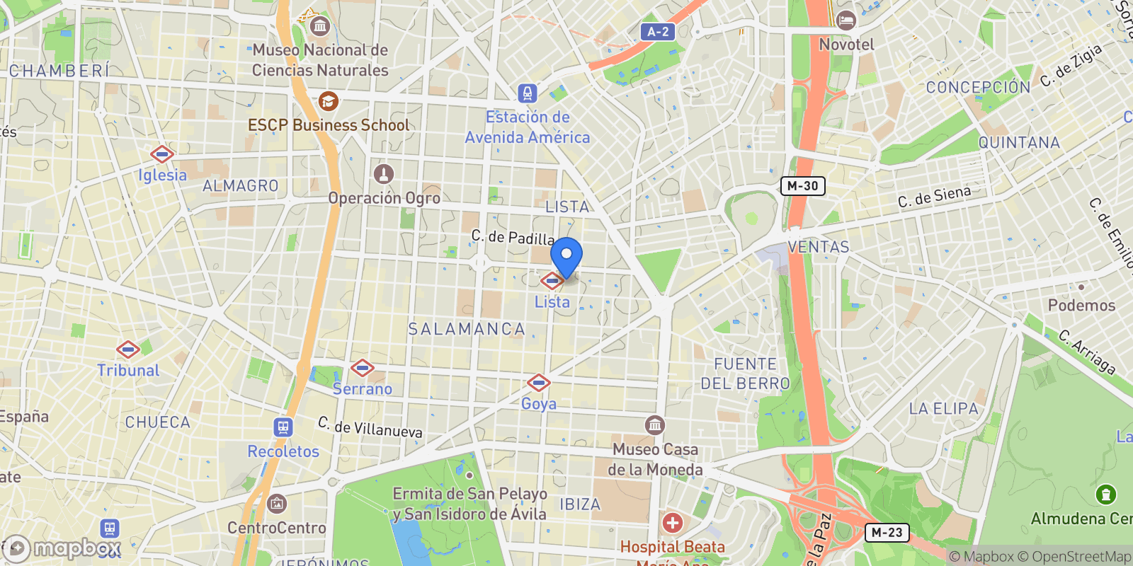 Map showing Lista, Madrid, MADRID, Madrid, Barrio Salamanca, Madrid, Spain.