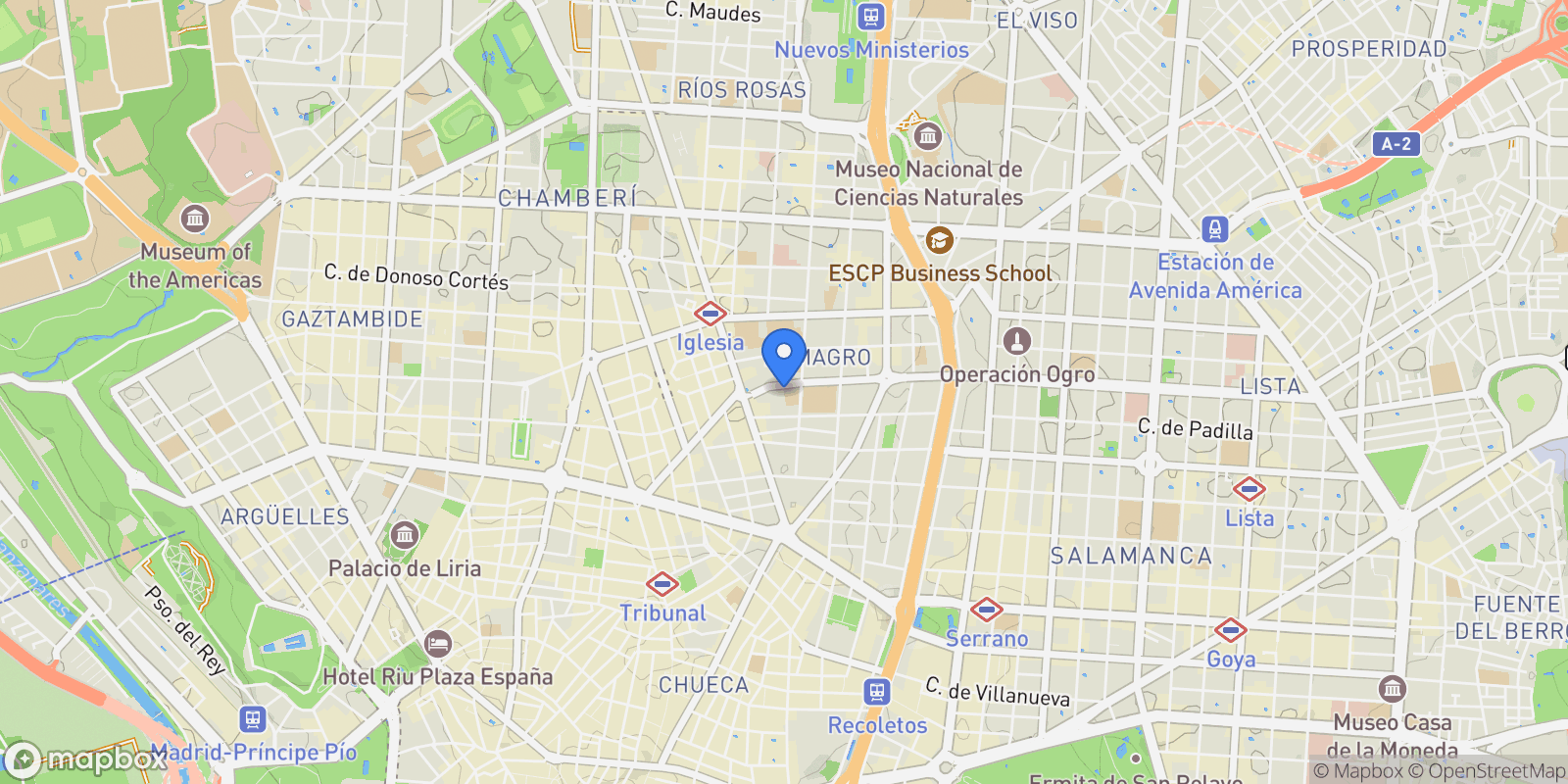 Map showing Trafalgar, Madrid, MADRID, Madrid, Chamberi, Madrid, Spain.