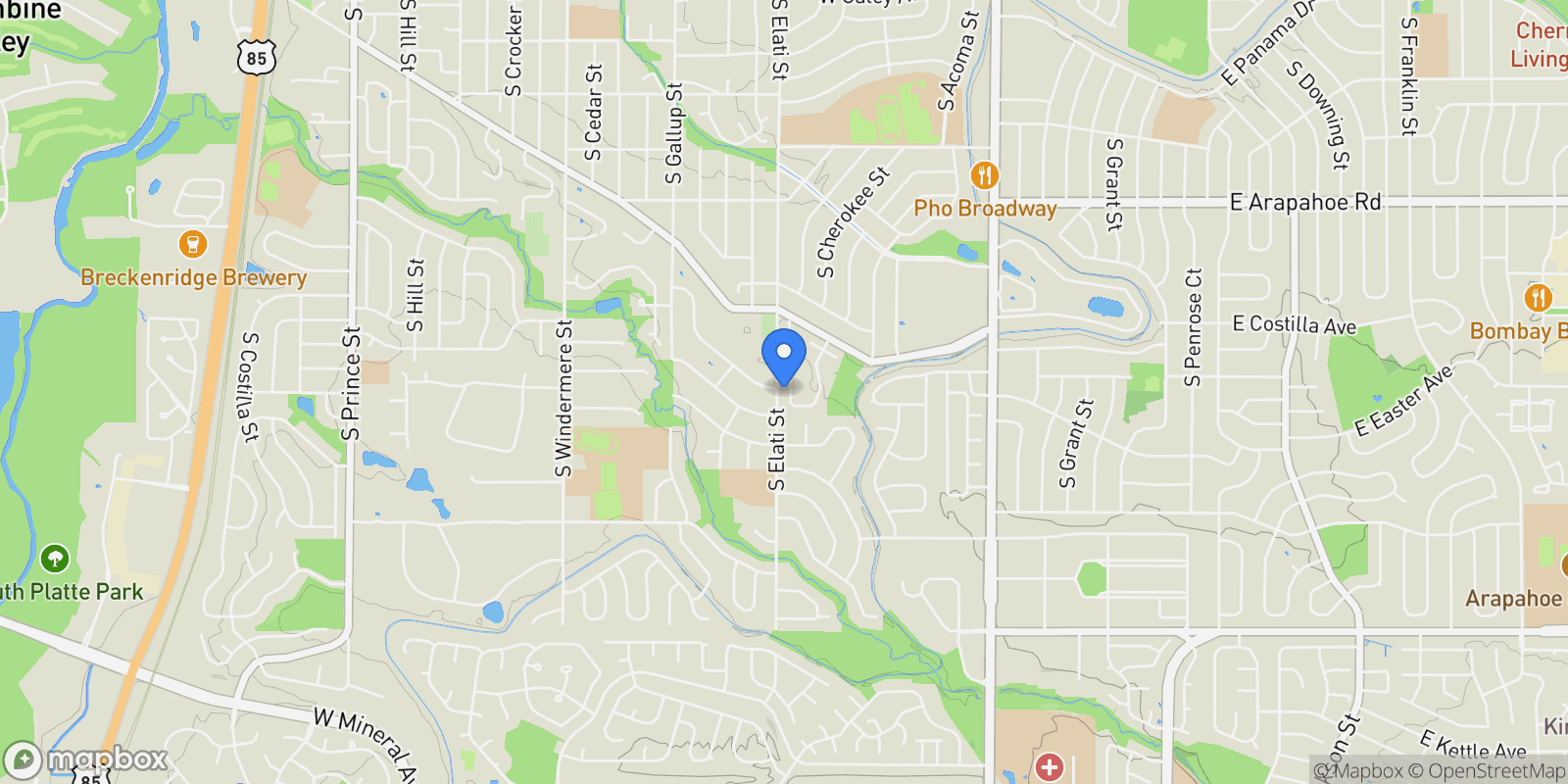 Map showing 7265 S Sundown Circle, Littleton, Colorado, United States.