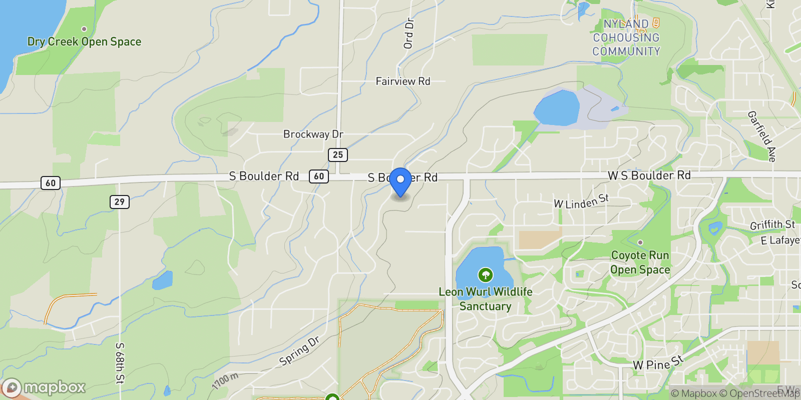 Map showing 160 Ponderosa Drive , Boulder, CO 80303, Boulder, Colorado, United States.