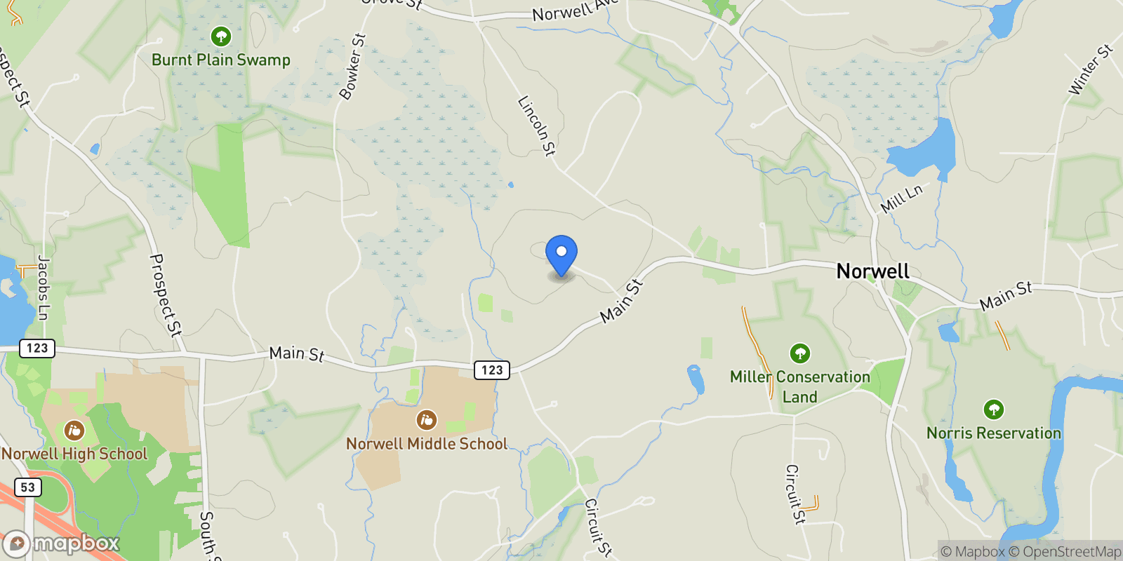 Map showing 451 Main St, Norwell, MA 02061, Norwell, Massachusetts, United States.