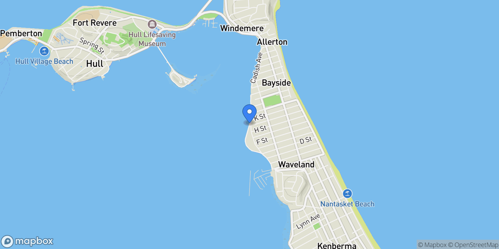 Map showing 46 Sunset Ave, Hull, MA 02045, Hull, Massachusetts, United States.
