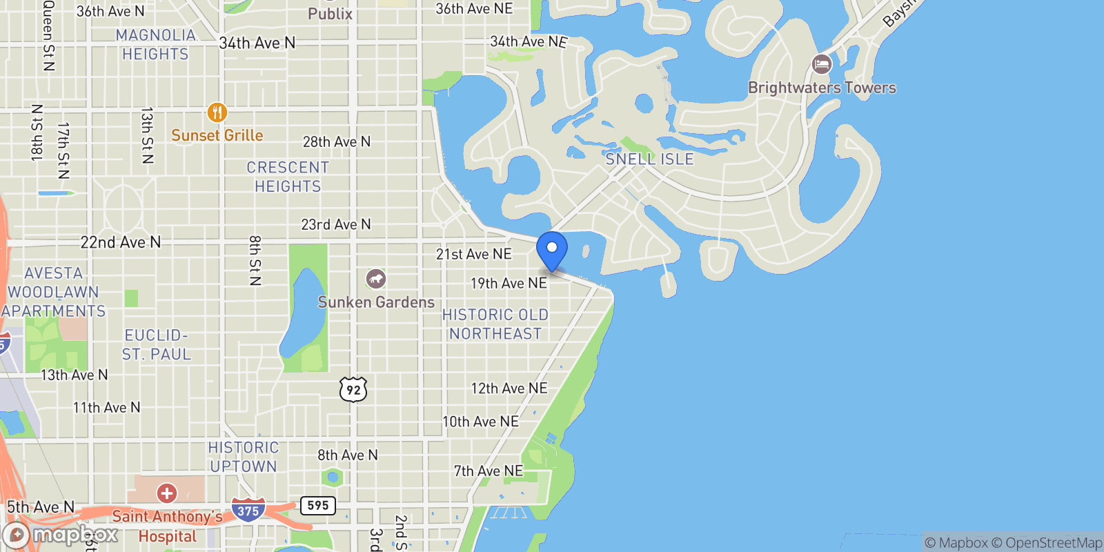 Map showing 1956 COFFEE POT BOULEVARD, ST PETERSBURG, FL, 33704, USA, St. Petersburg, Florida, United States.
