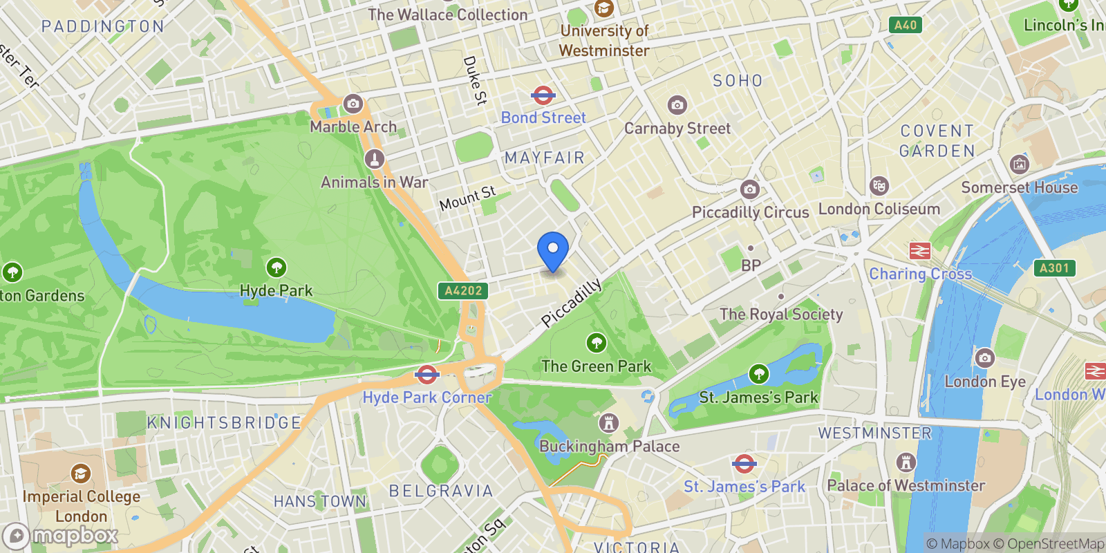 Map showing One Carrington, Mayfair, London, England, United Kingdom.