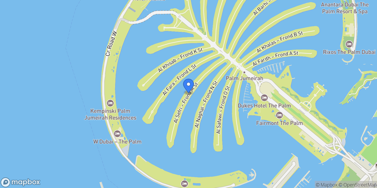 Map showing Palm Jebel Ali Frond M,  , Dubai, Dubai, Dubai, United Arab Emirates.