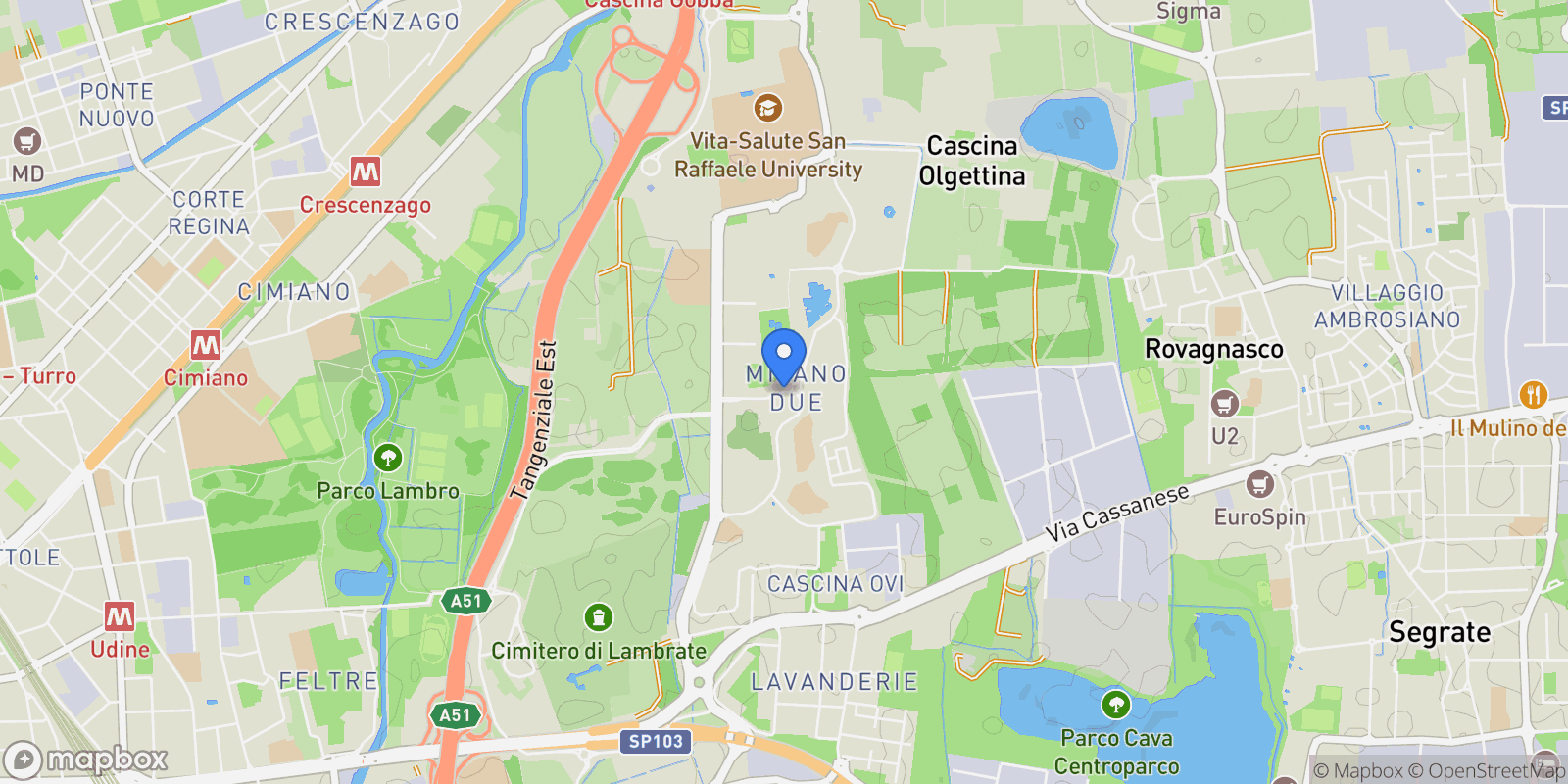 Map showing Milano Due, 20054 Segrate, Metropolitan City of Milan, Italy, Milano, Lombardy, Italy.