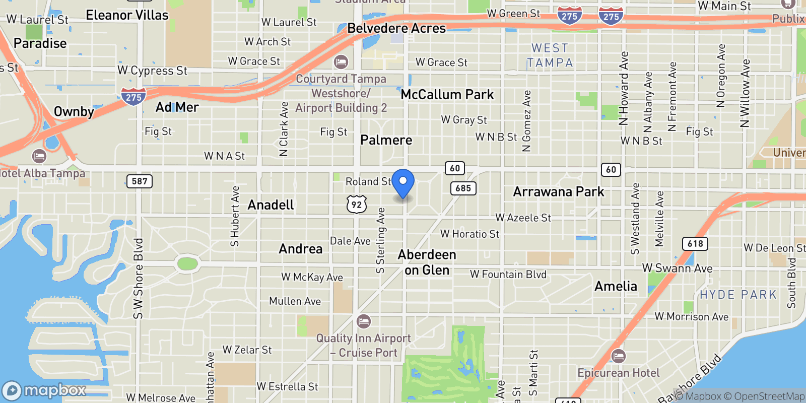 Map showing 3601 W PLATT STREET, TAMPA, FL, 33609, USA, Tampa, Florida, United States.