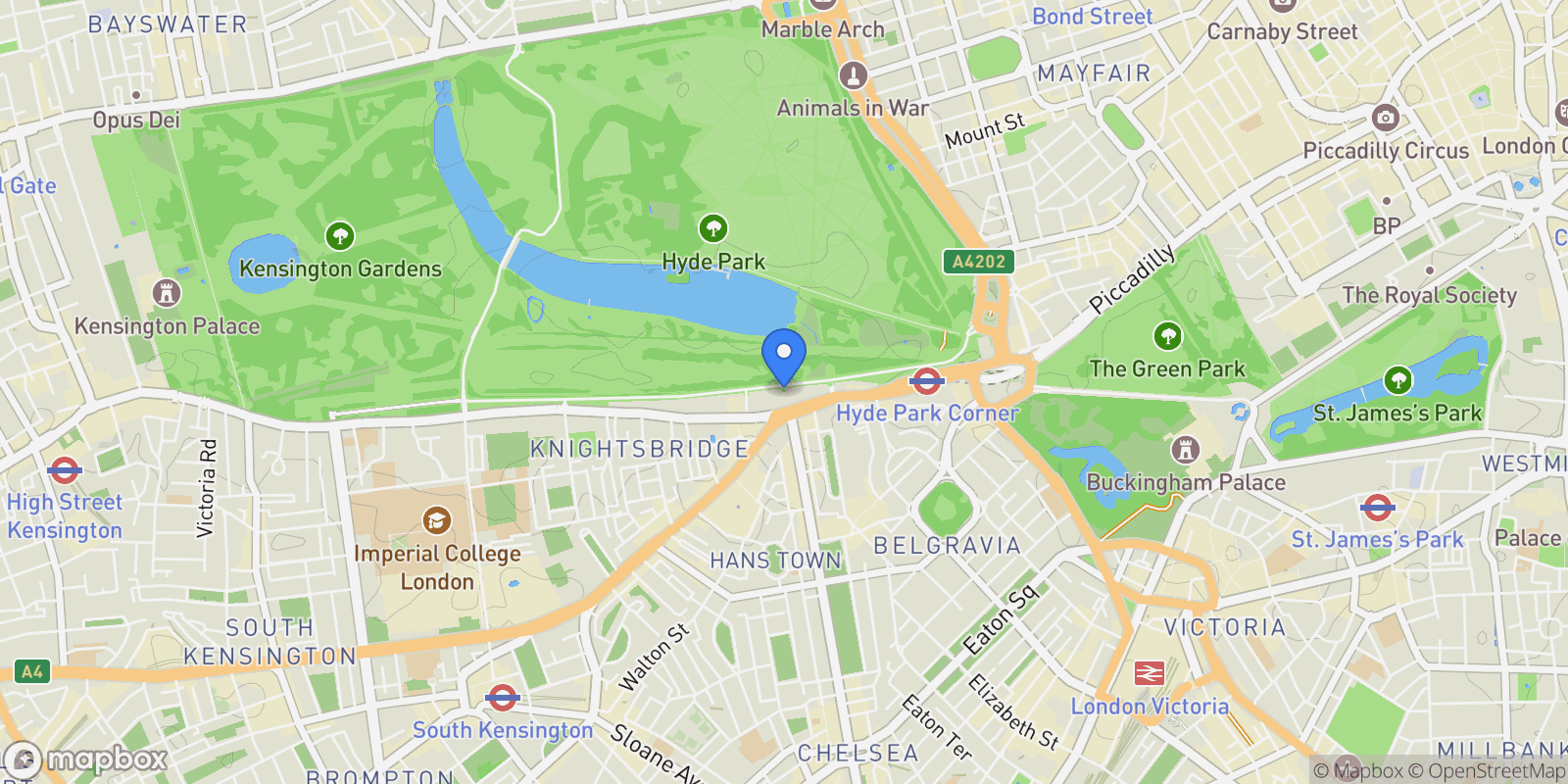 Map showing Ennismore Street, London, England, United Kingdom.