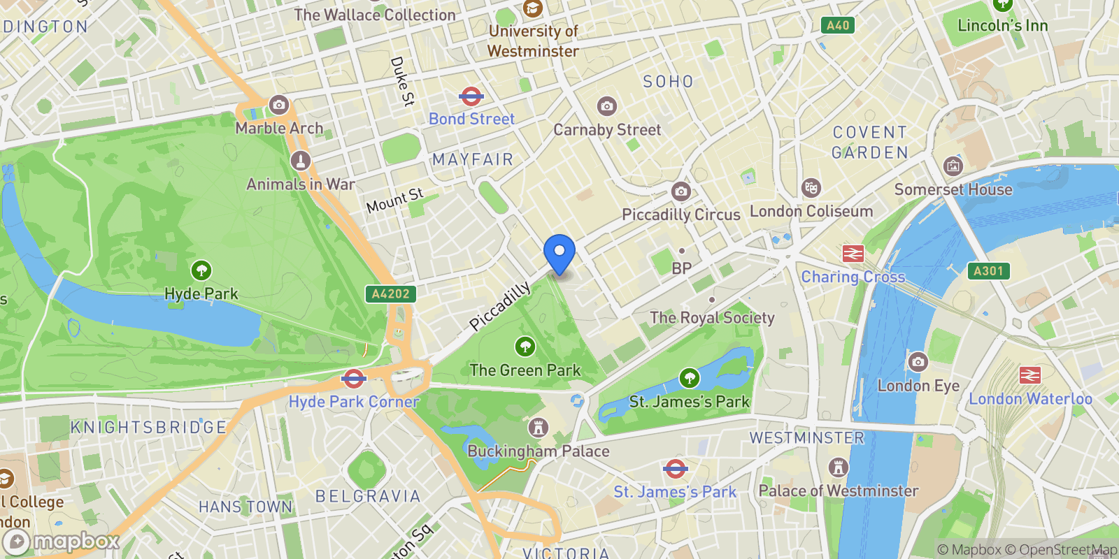 Map showing Bolton Street, London, England, United Kingdom.