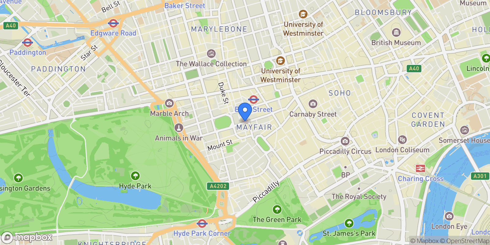 Map showing South Audley Street, London, England, United Kingdom.