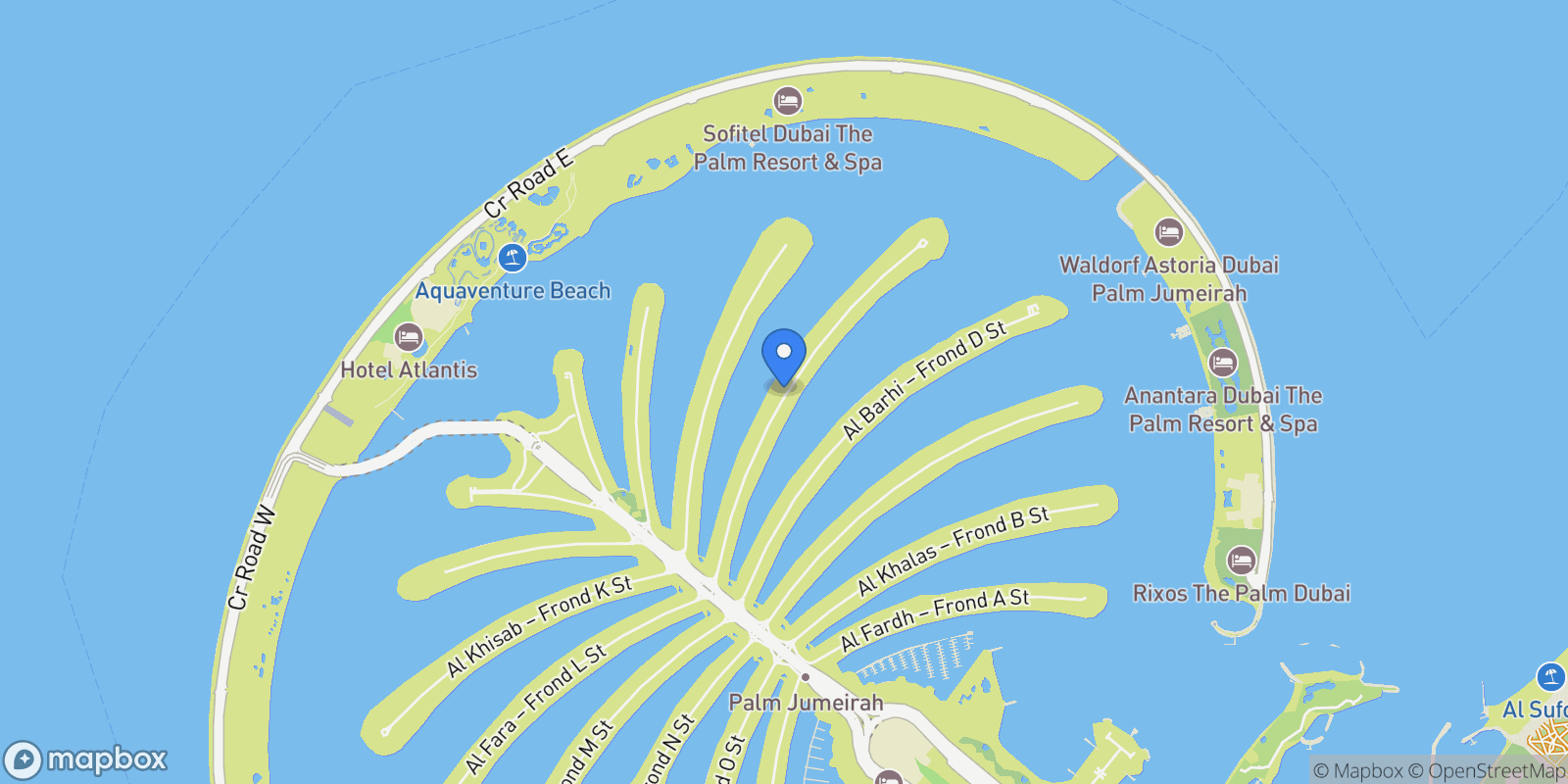 Map showing Frond E - The Palm Jumeirah - Dubai - United Arab Emirates, Dubai, Dubai, United Arab Emirates.