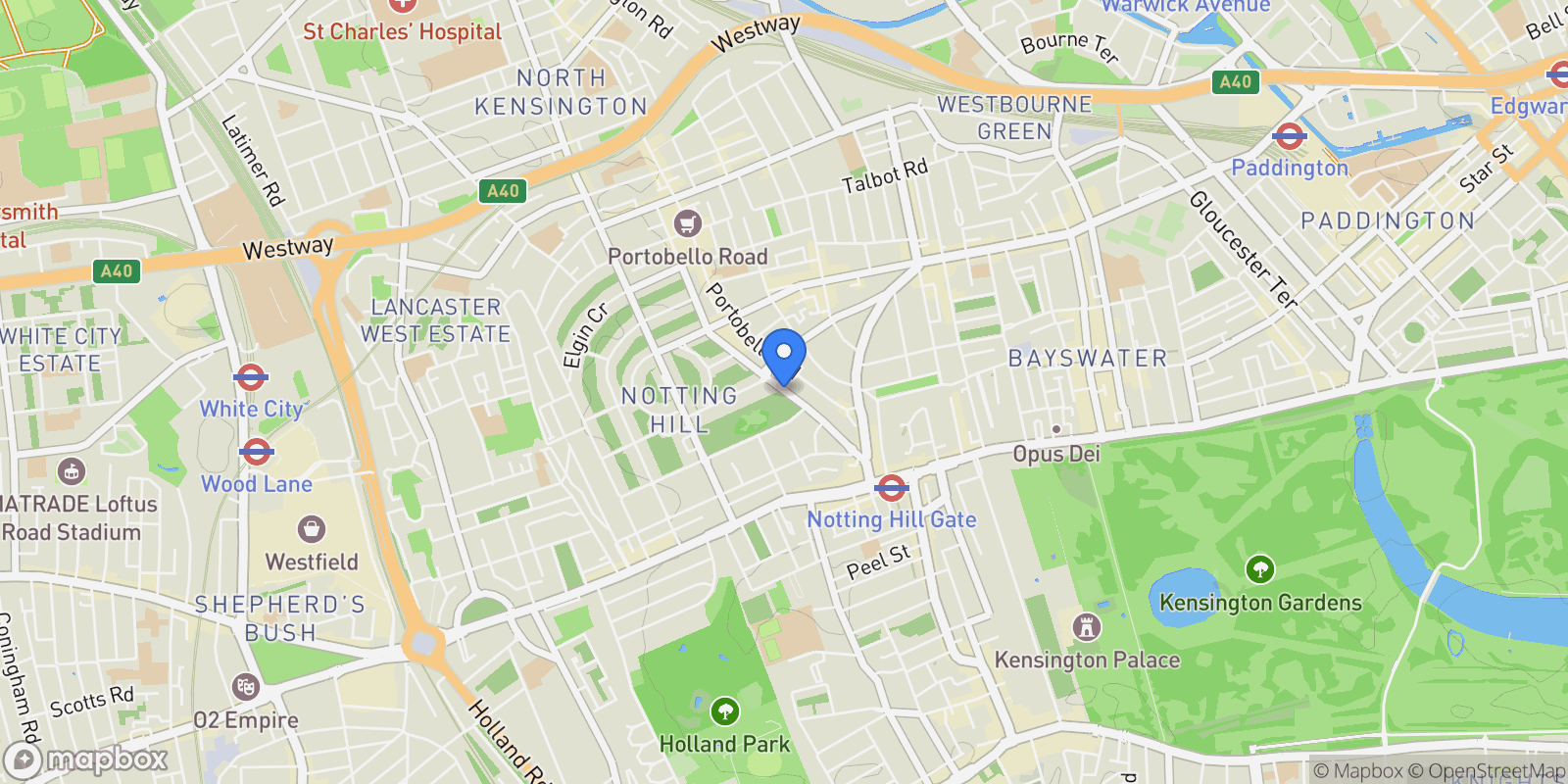 Map showing Pembridge Gardens, London, England, United Kingdom.