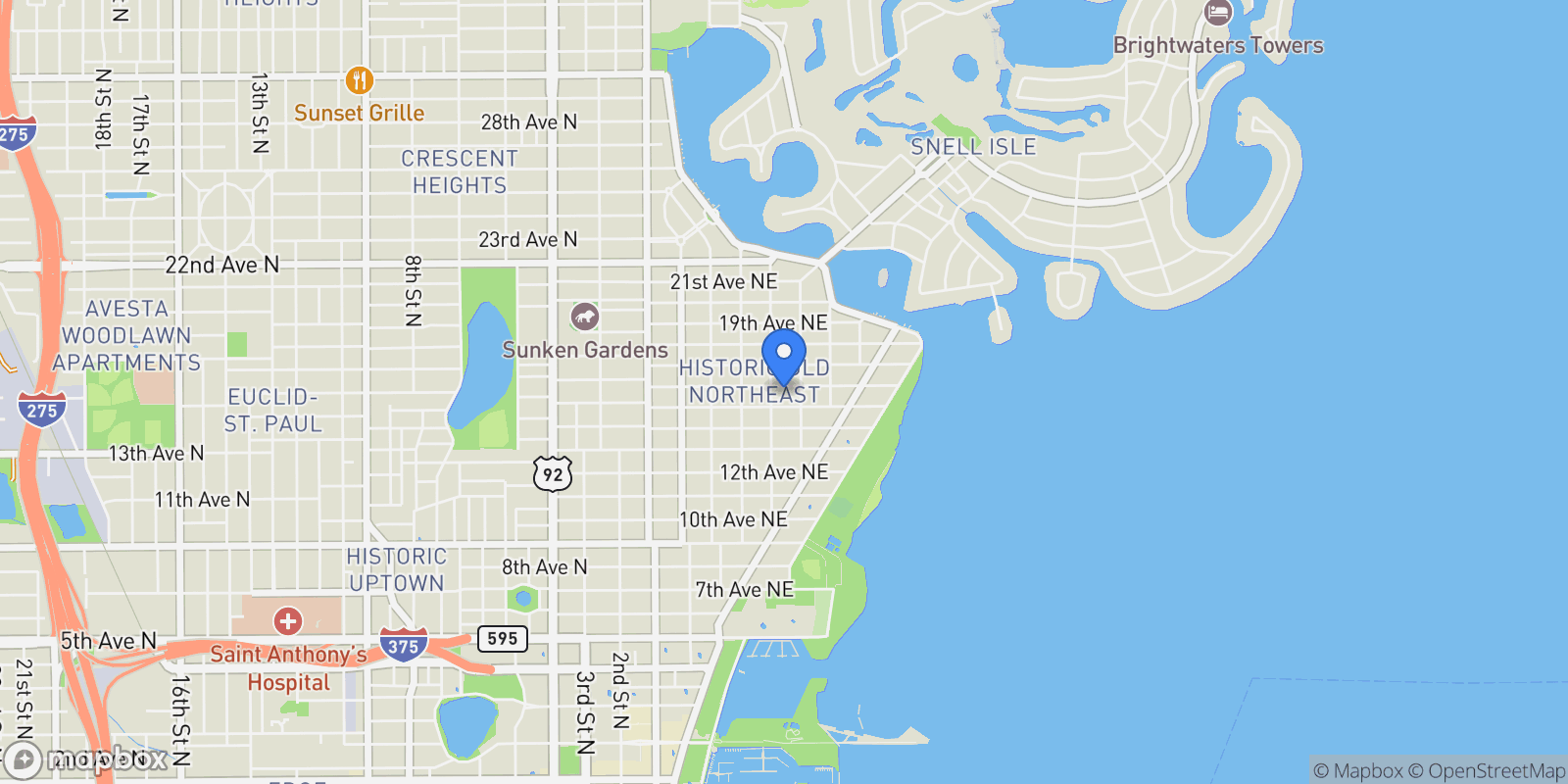 Map showing 526 16TH AVENUE NE, ST PETERSBURG, FL, 33704, USA, St. Petersburg, Florida, United States.