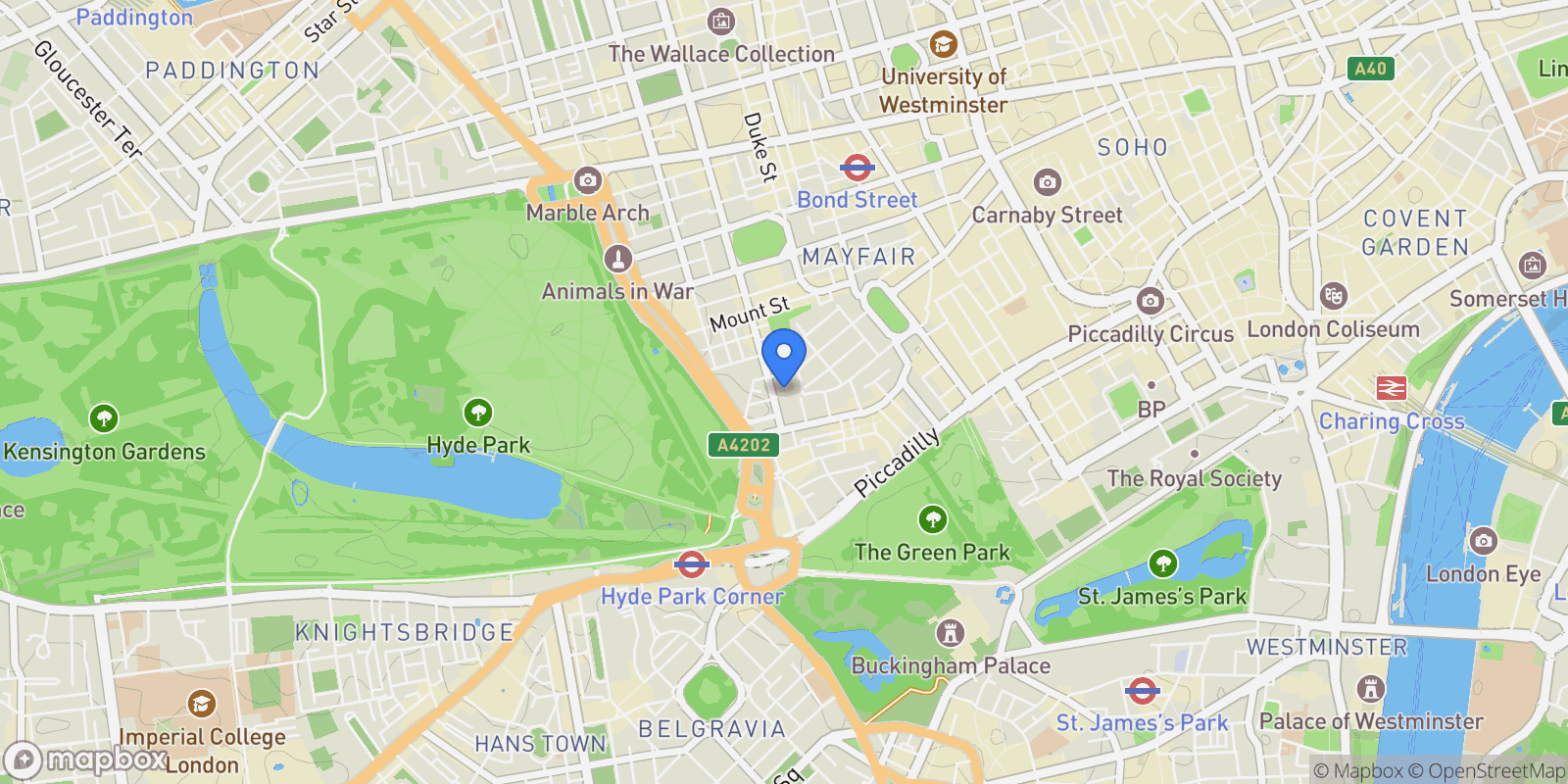 Map showing Grosvenor Square, London, England, United Kingdom.