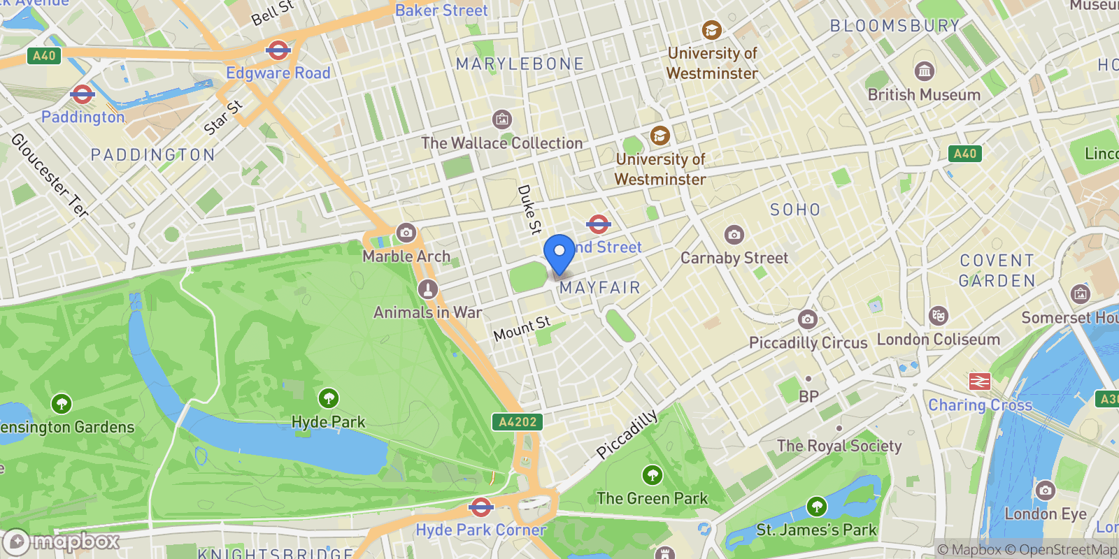 Map showing Grosvenor Square, London, England, United Kingdom.