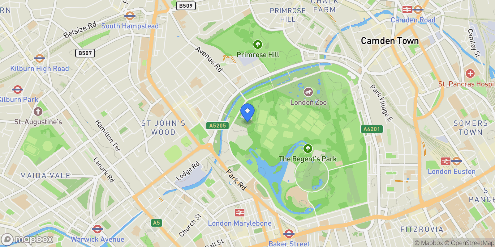 Map showing Abbey Lodge, Regent's Park, London, England, United Kingdom.