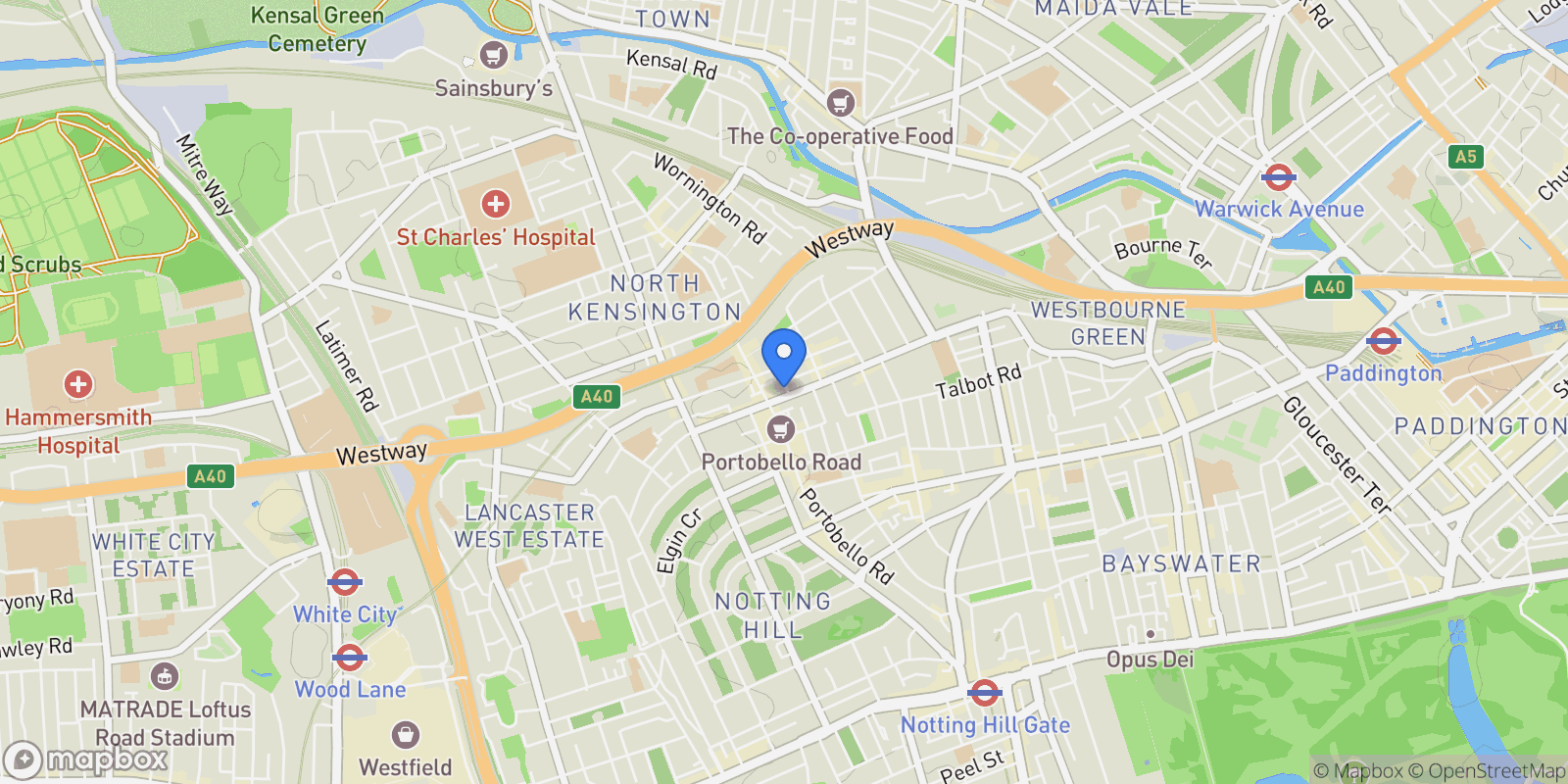 Map showing Sirdar Road, London, England, United Kingdom.