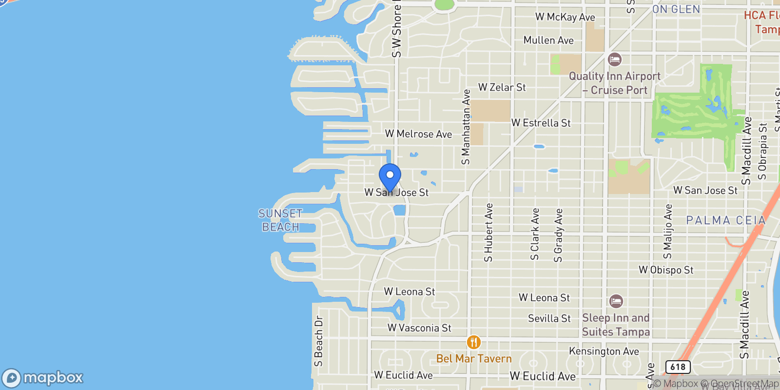 Map showing 4810 W SAN JOSE STREET, TAMPA, FL, 33629, USA, Tampa, Florida, United States.