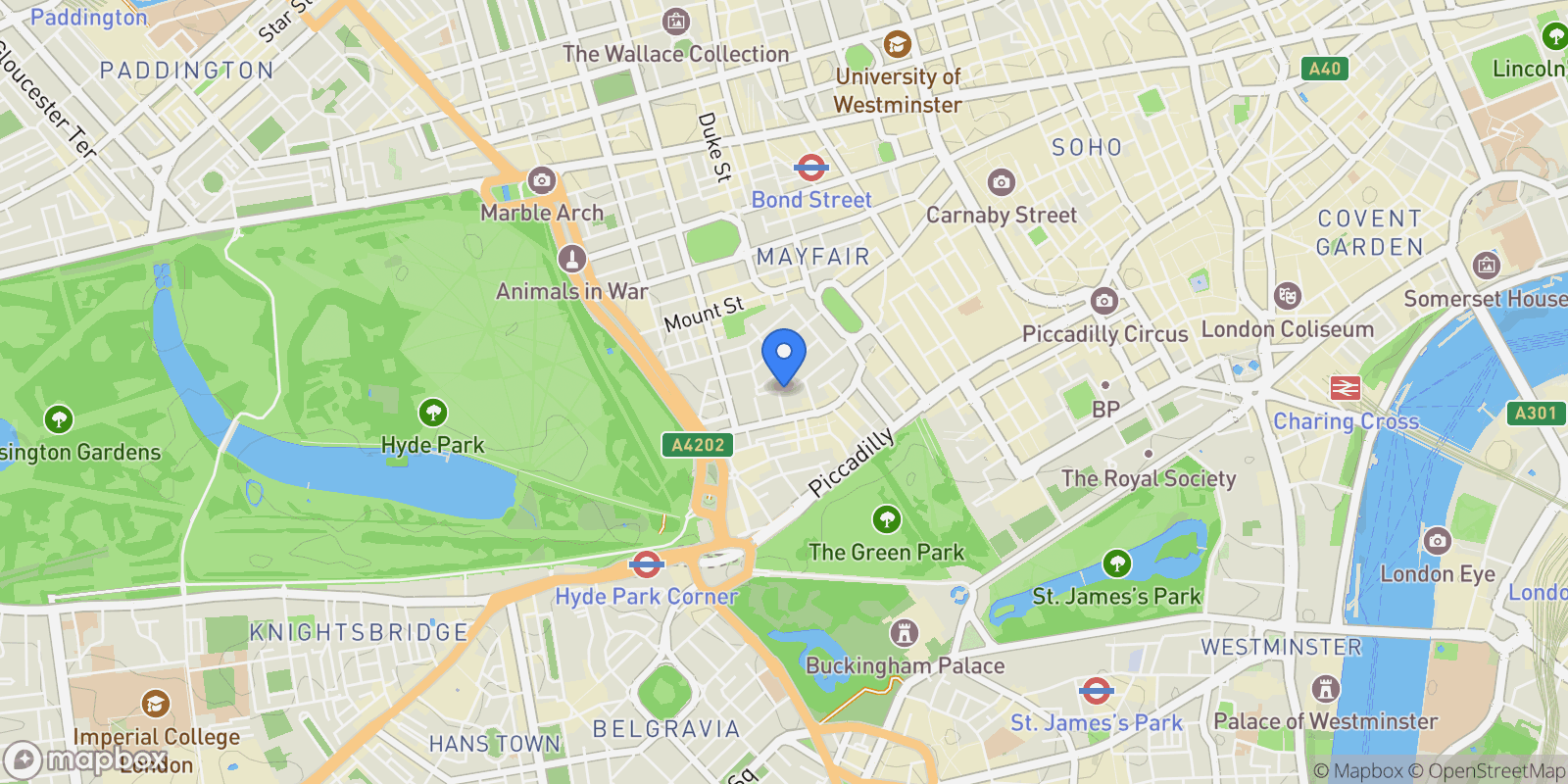 Map showing Aldford Street, London, England, United Kingdom.