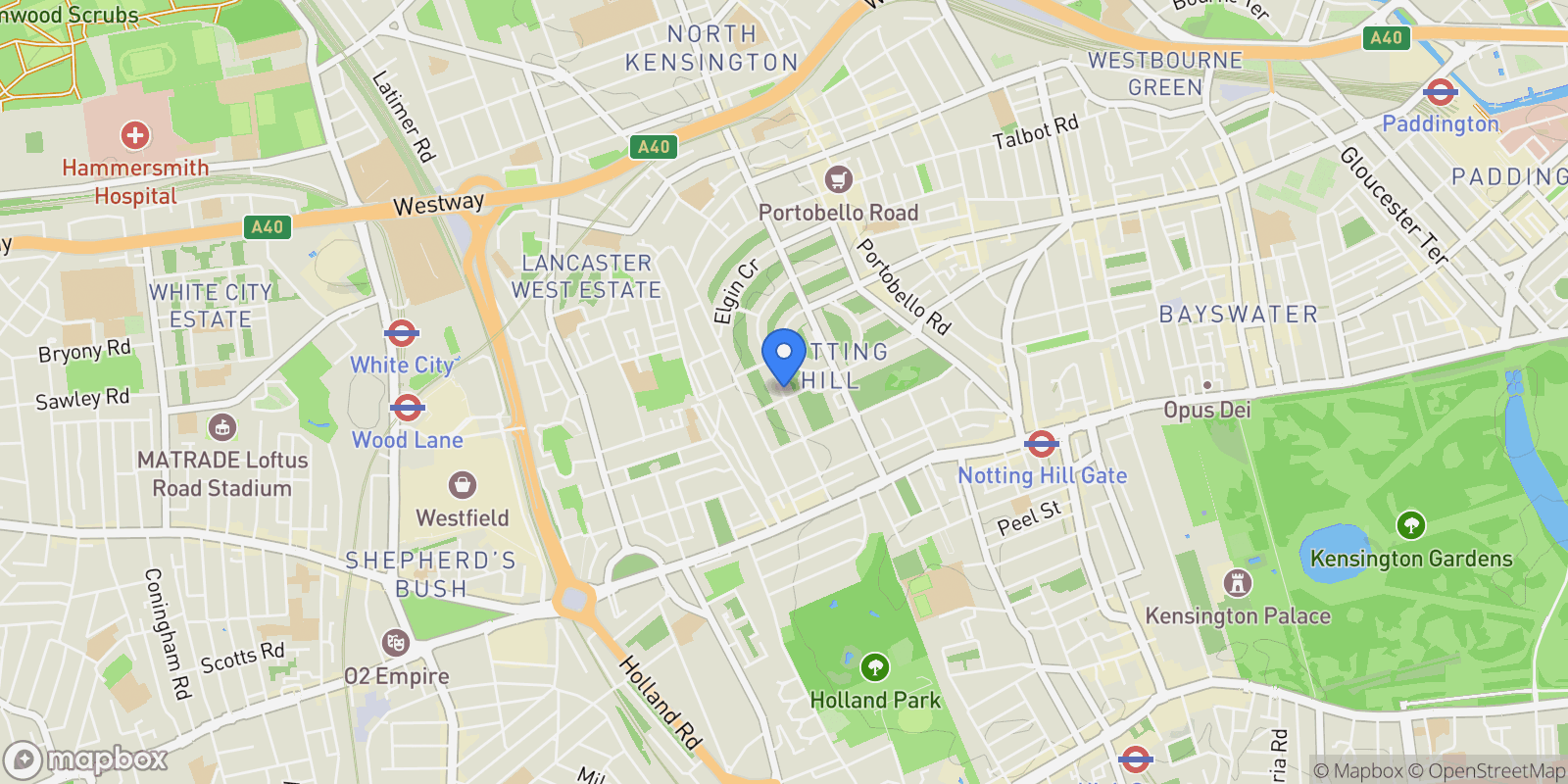 Map showing St Anns Villas, London, England, United Kingdom.