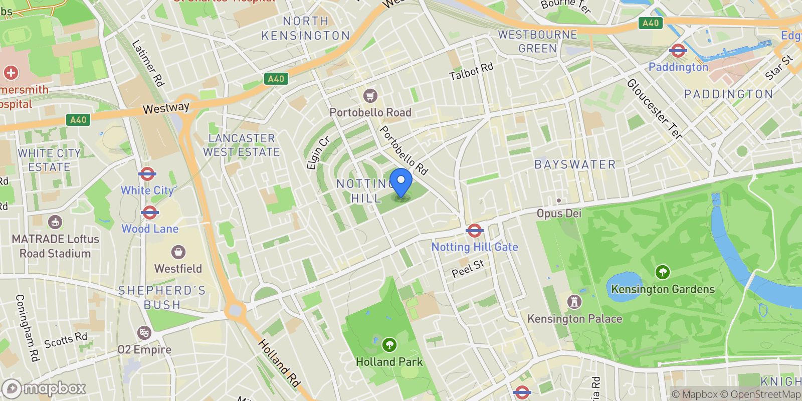 Map showing Pembridge Gardens, London, England, United Kingdom.