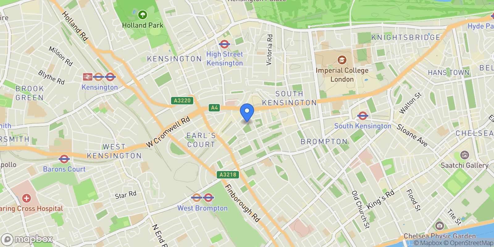 Map showing Onslow Gardens, London, England, United Kingdom.