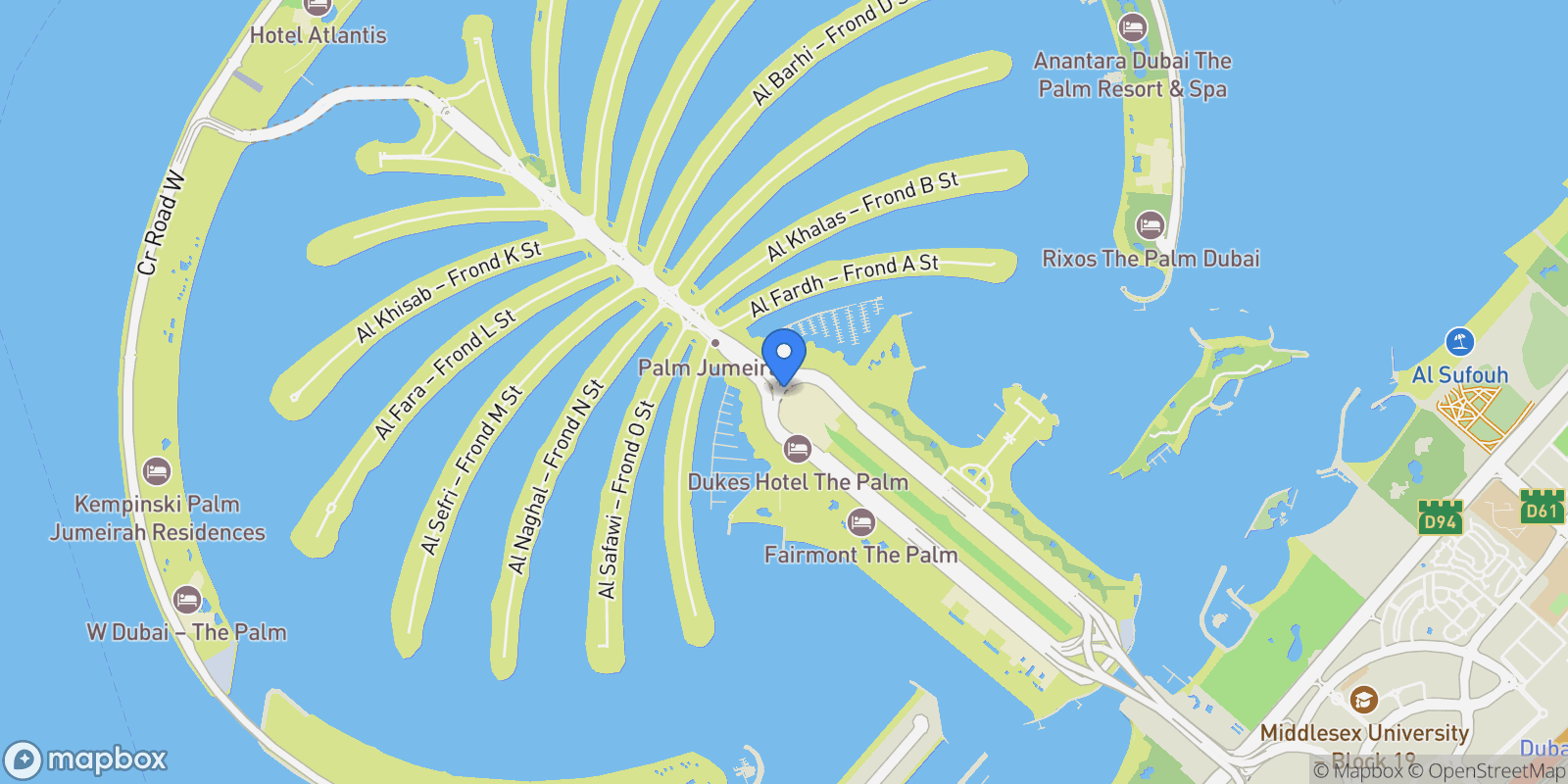 Map showing The Palm - Jumeirah - The Palm Jumeirah - Dubai - United Arab Emirates, Dubai, Dubai, United Arab Emirates.
