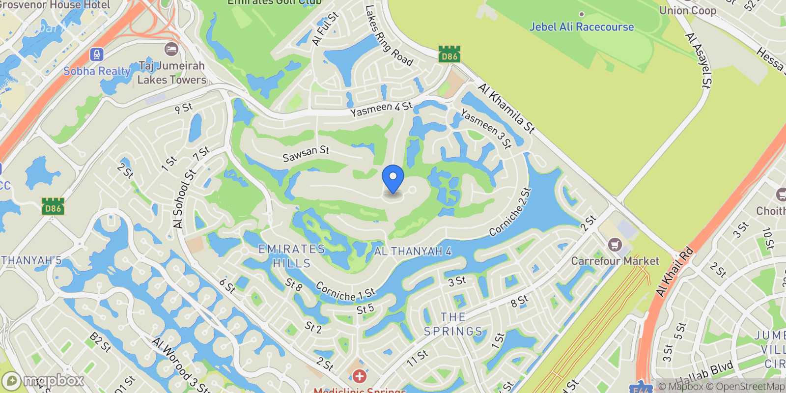 Map showing Emirates Hills - Dubai - United Arab Emirates, Dubai, Dubai, United Arab Emirates.
