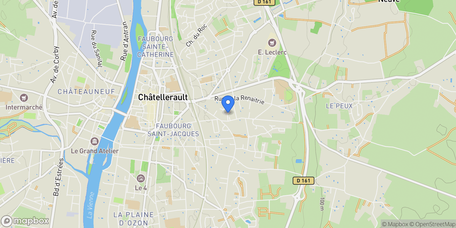 Map showing Châtellerault, Nouvelle-Aquitaine, France.