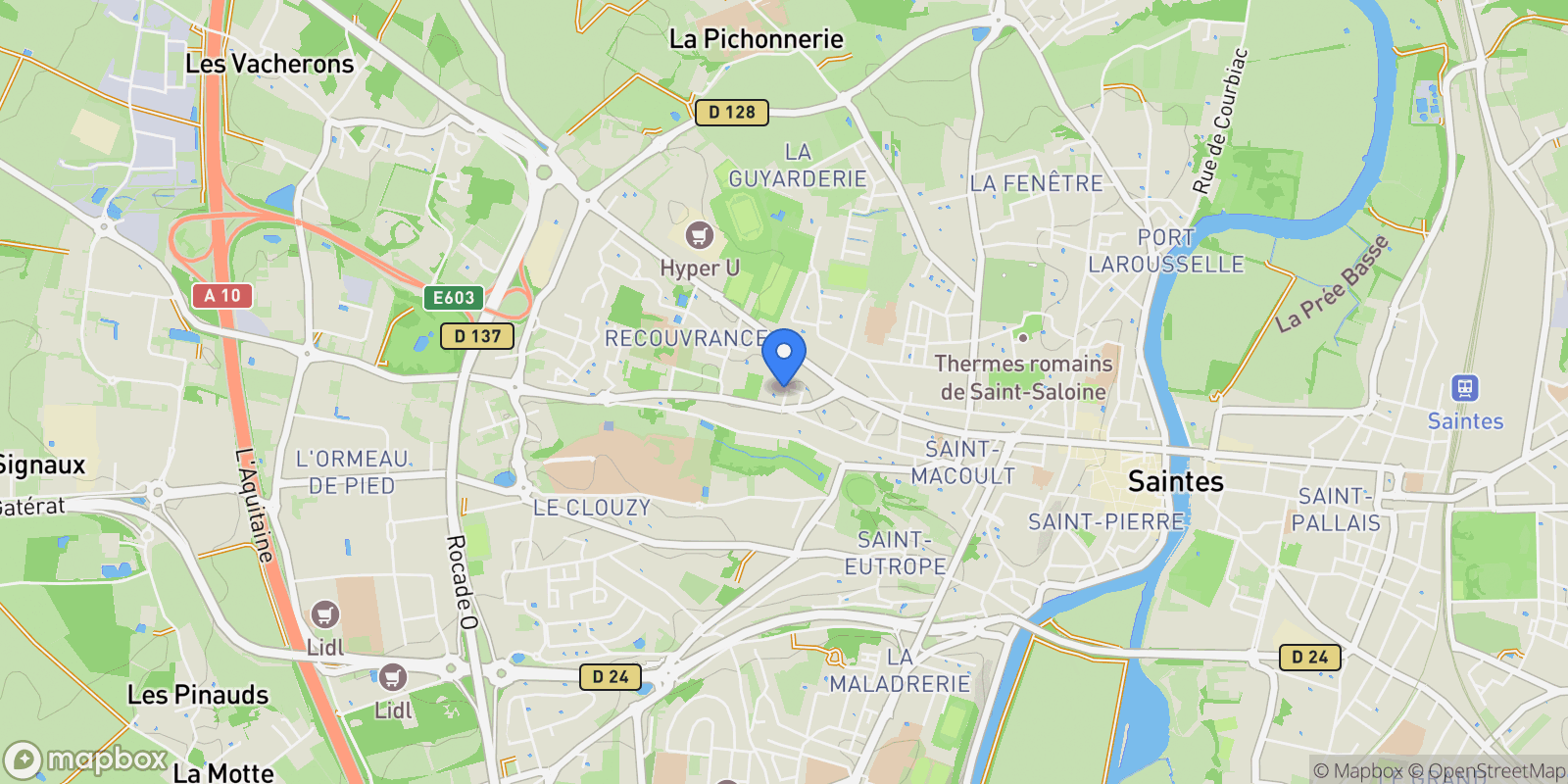 Map showing Saintes, Nouvelle-Aquitaine, France.