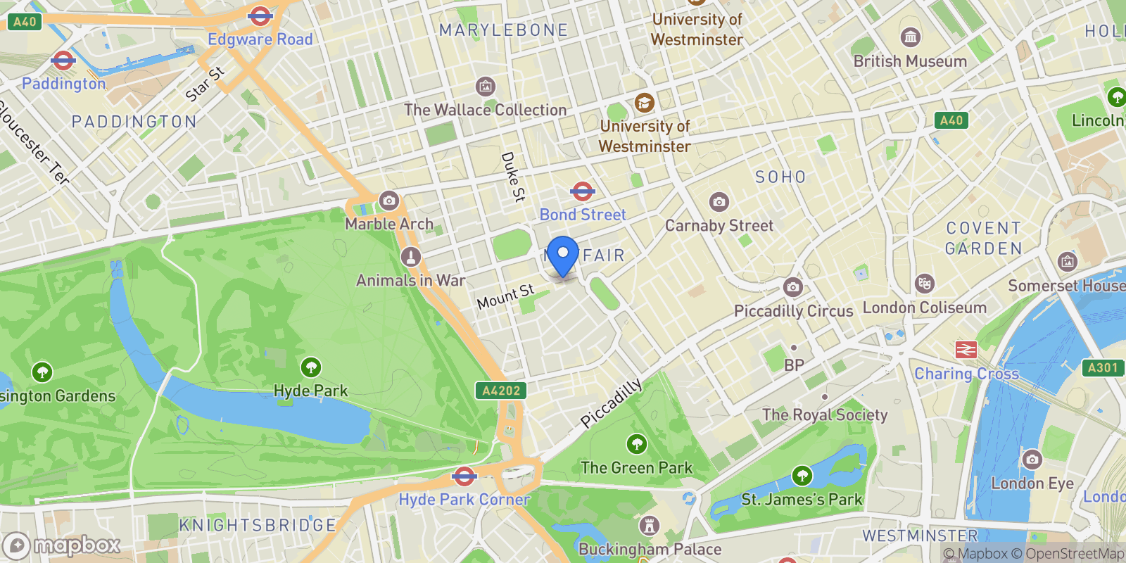 Map showing Eaton House, Grosvenor Square, London, England, United Kingdom.