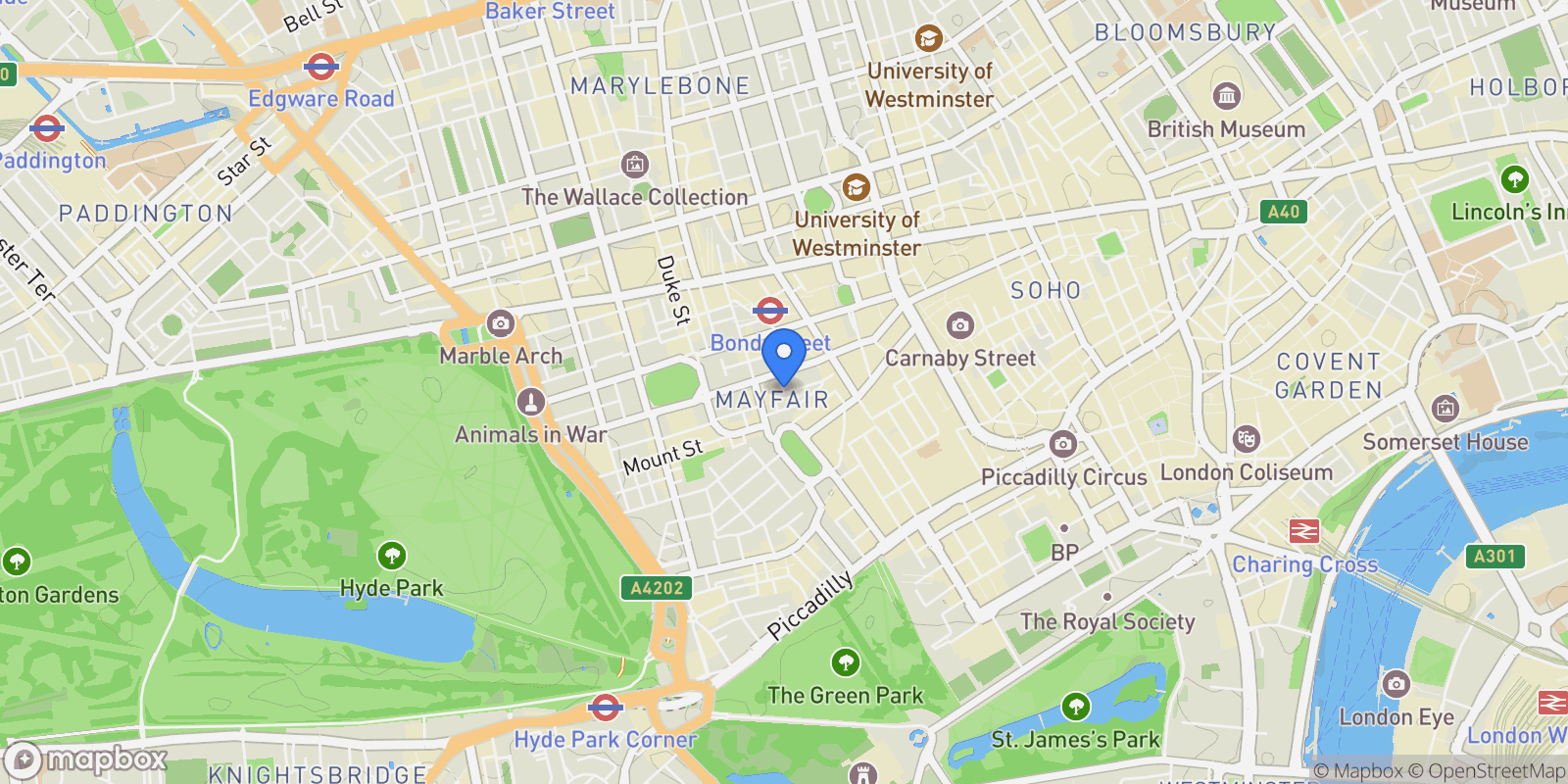 Map showing Mayfair Park Residence, London, England, United Kingdom.