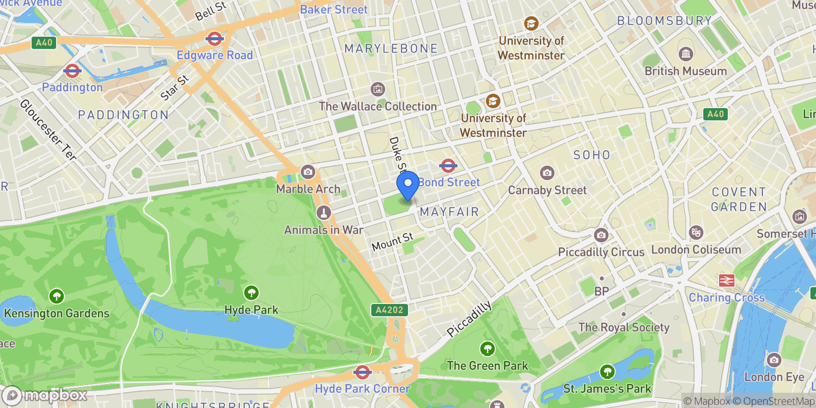 Map showing North Audley Street, London, England, United Kingdom.