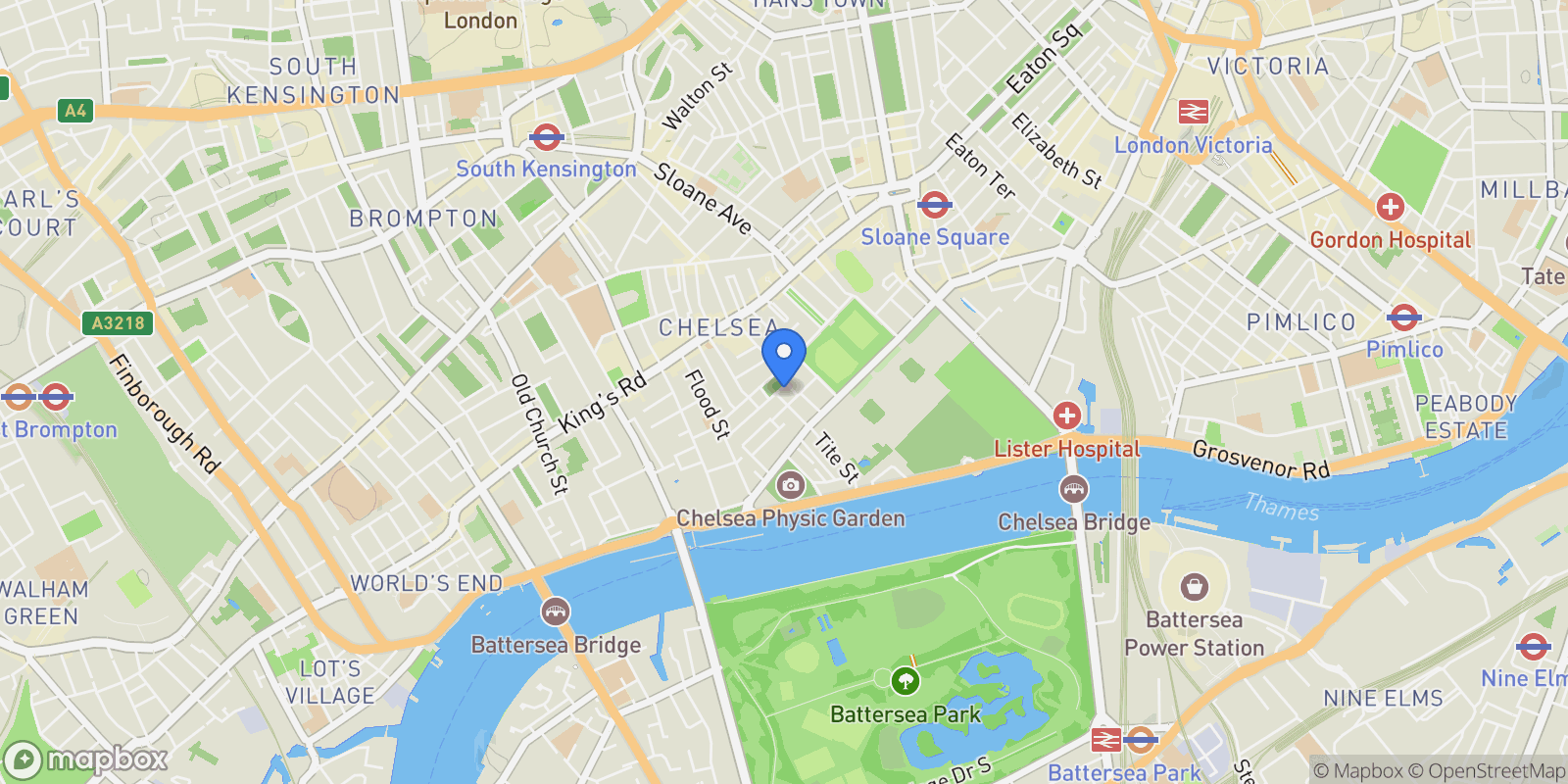 Map showing Flood Street, London, England, United Kingdom.