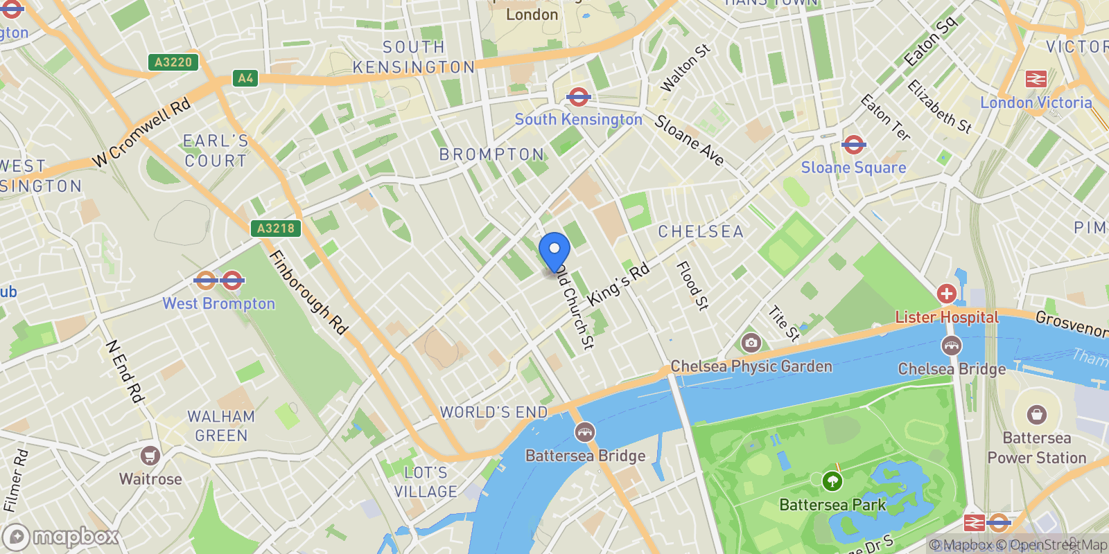 Map showing Godfrey Street and Burnsall Street, London, England, United Kingdom.