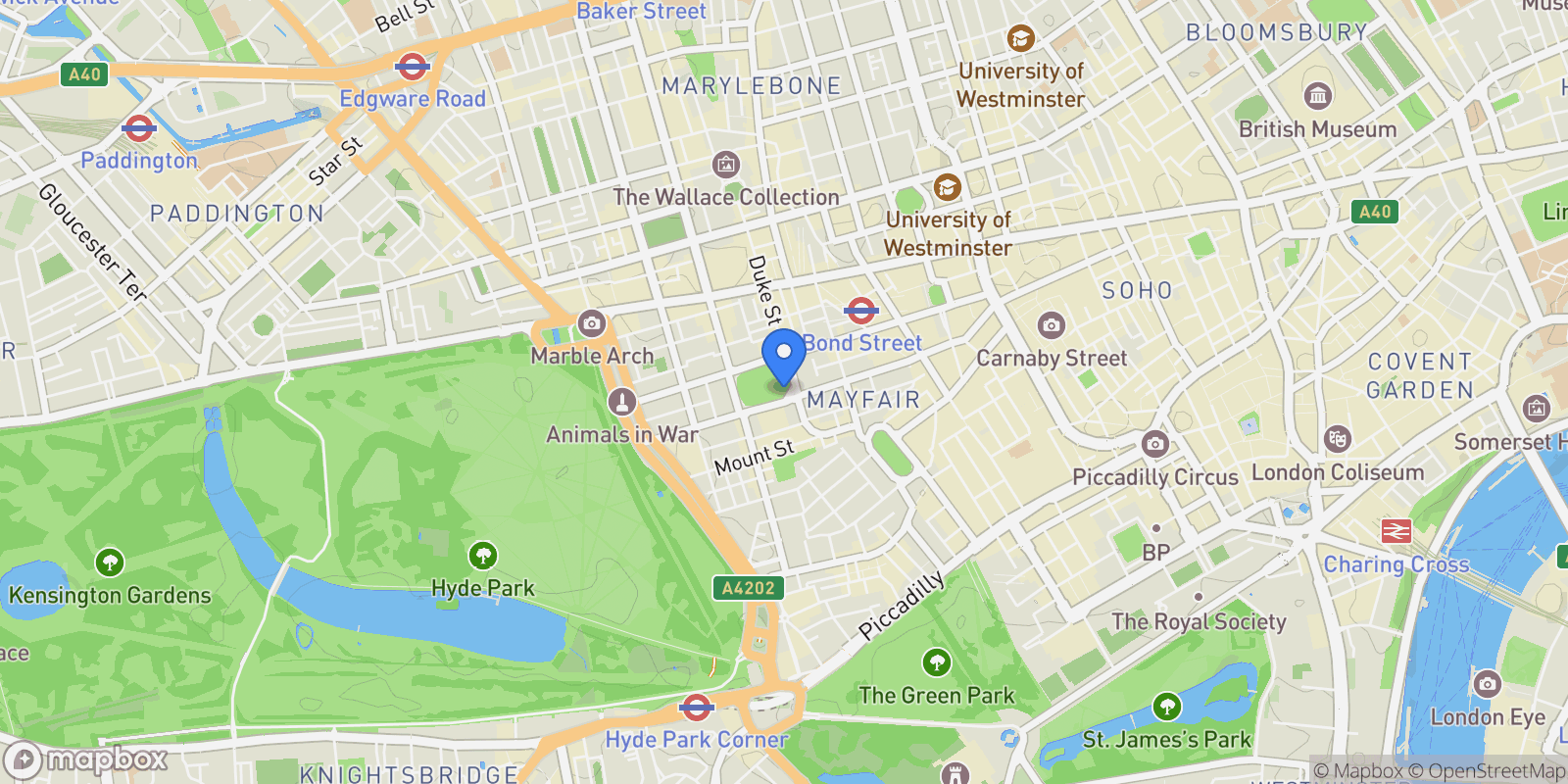Map showing Park Street, Mayfair, London, England, United Kingdom.