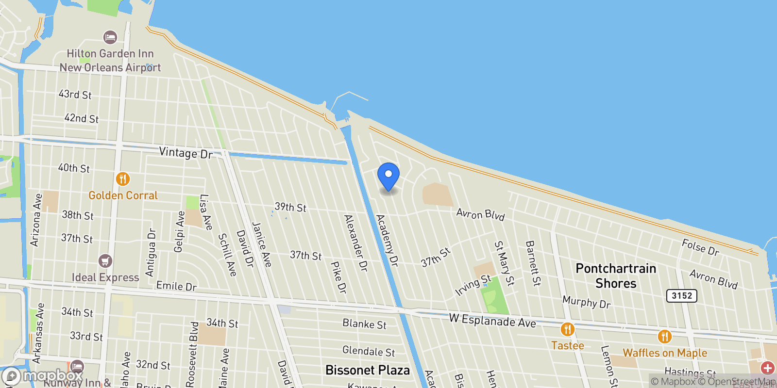Map showing 5036 Purdue Drive , Metairie, LA 70003, Metairie, Louisiana, United States.
