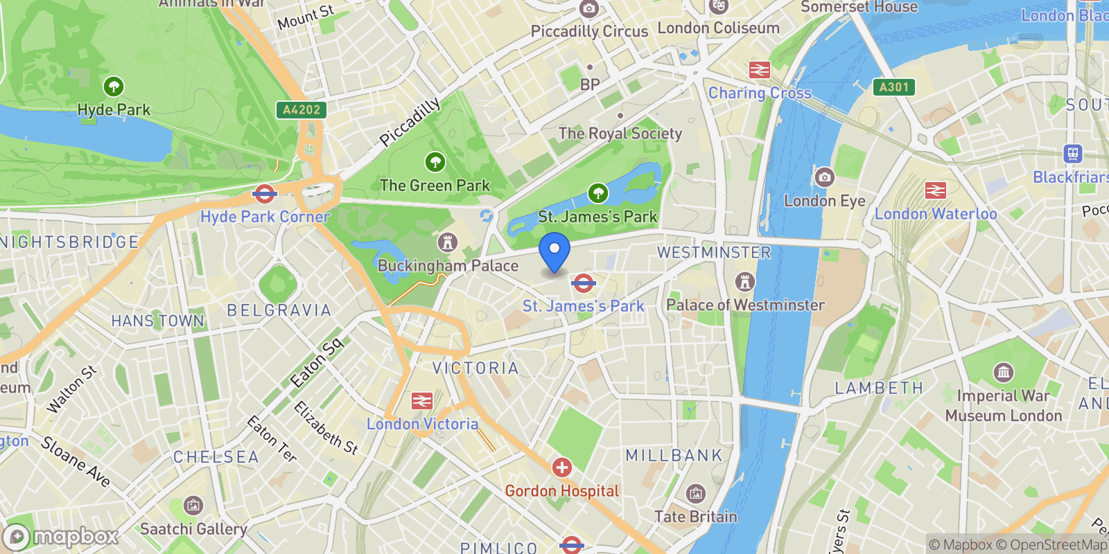 Map showing No 1 Palace Street, London, England, United Kingdom.