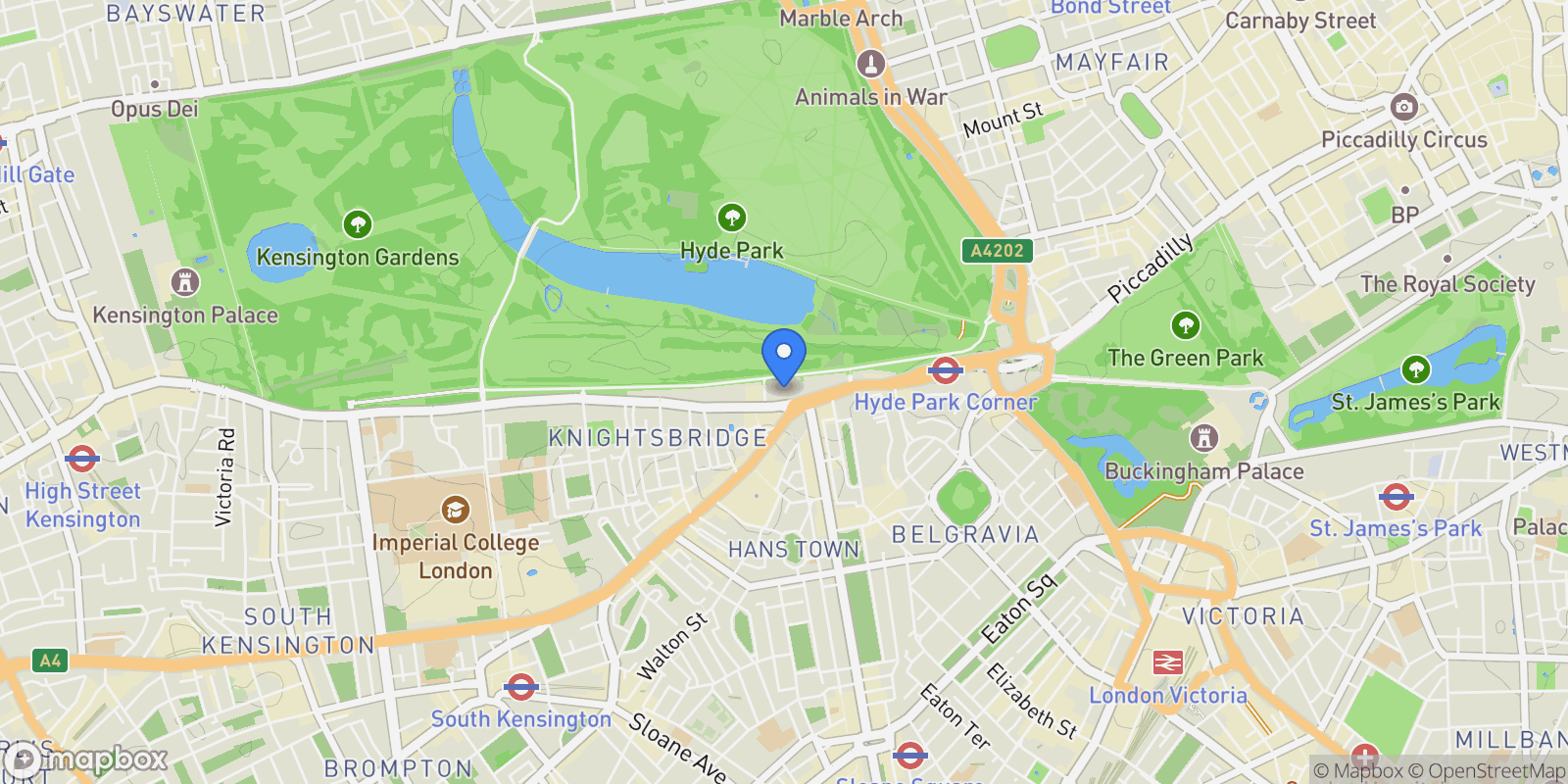 Map showing Ennismore Gardens, London, England, United Kingdom.