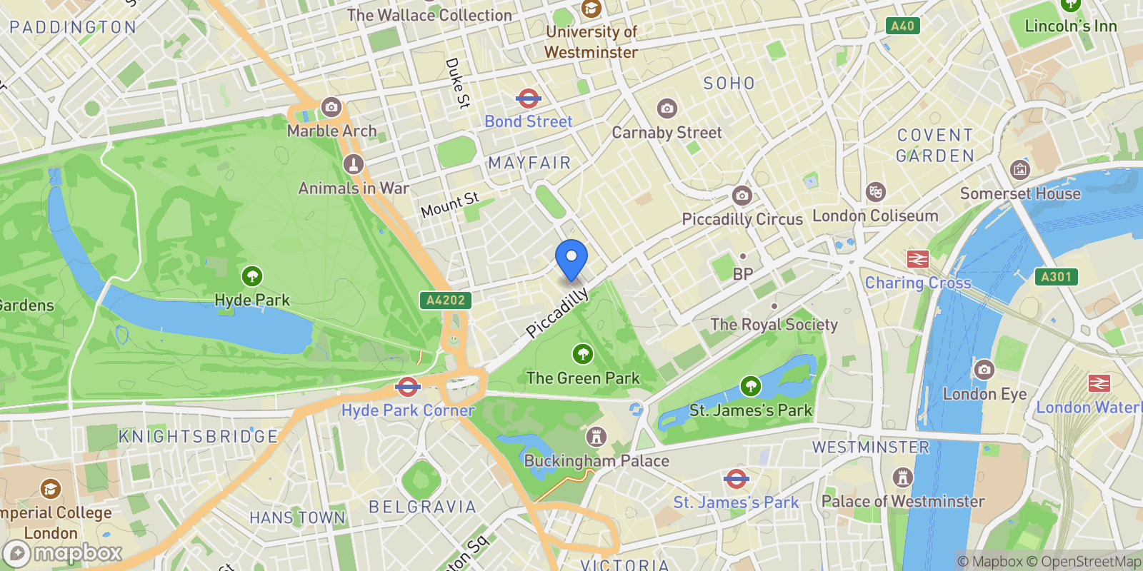 Map showing Chesterfield Gardens, off Curzon Street, London, England, United Kingdom.