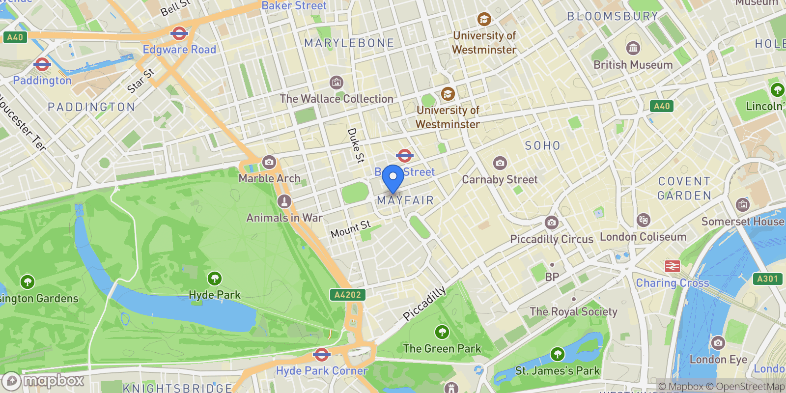 Map showing South Audley Street, London, England, United Kingdom.
