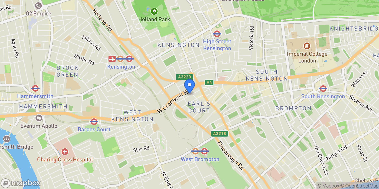 Map showing Onslow Gardens, London, England, United Kingdom.